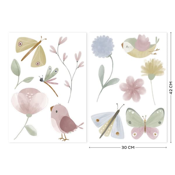 Little Dutch - Luksus vægklistermærker - Blomster og sommerfugle - 2x 42x30cm