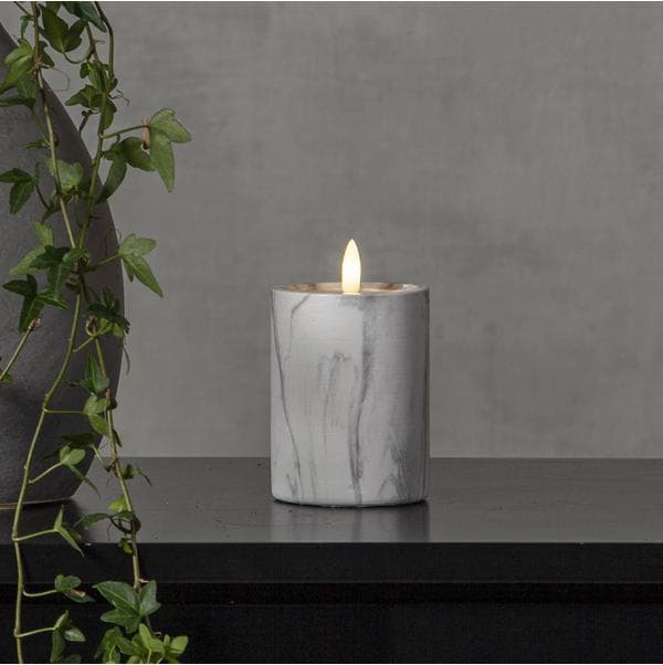 LED Blockljus Flamme Marble 12,5 cm