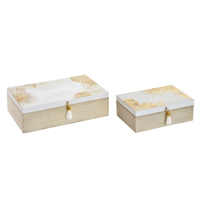 Uppsättning med Dekorativa Lådor DKD Home Decor Blad Trä Tropiskt (25 x 15 x 7 cm) (2 pcs)