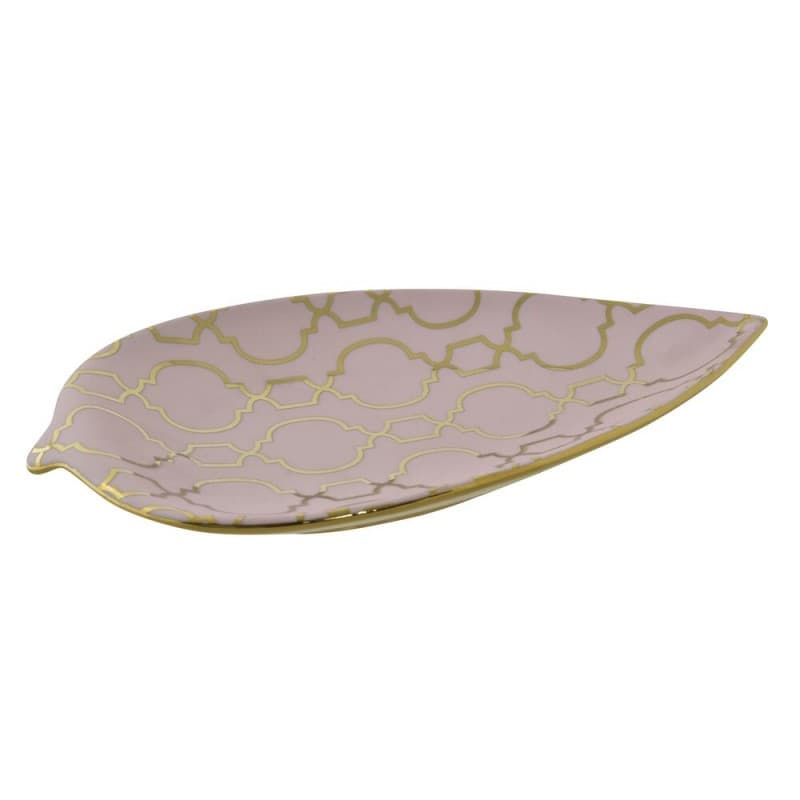 Bordsdekoration DKD Home Decor Porslin Rosa Gyllene Orientalisk Löv av en växt (27,5 x 16 x 3 cm)