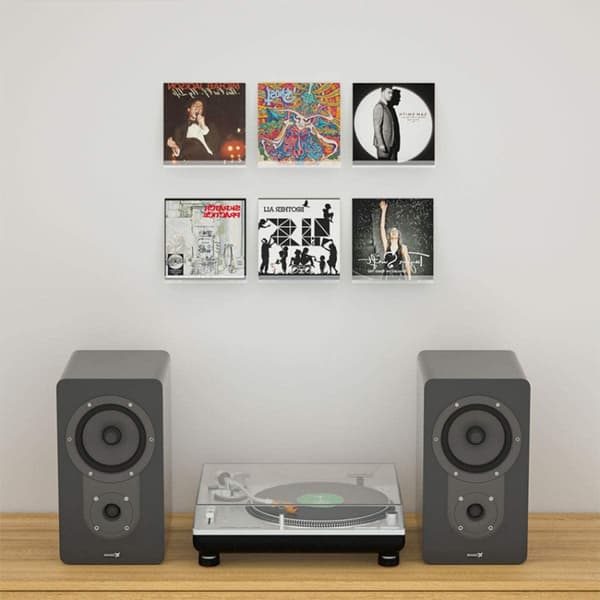 Vegghylle i gjennomsiktig akryl - 2-pakning for vinylplater, manualer og bilder