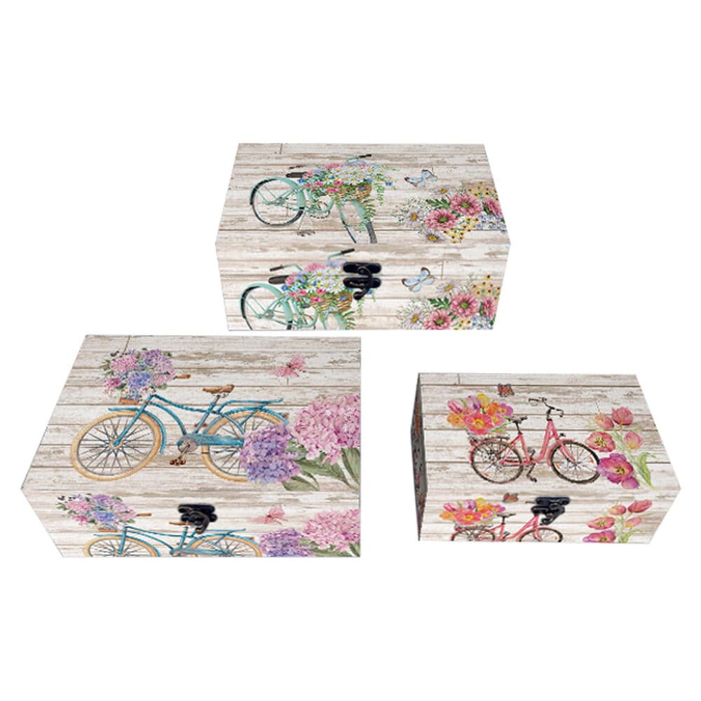 Uppsättning med Dekorativa Lådor DKD Home Decor Cykel Polyuretan Trä MDF (30 x 20 x 12 cm) (3 pcs)