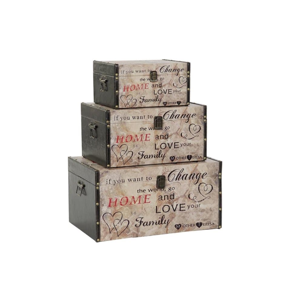 Uppsättning med Dekorativa Lådor DKD Home Decor PU Trä MDF (50 x 30 x 25 cm)