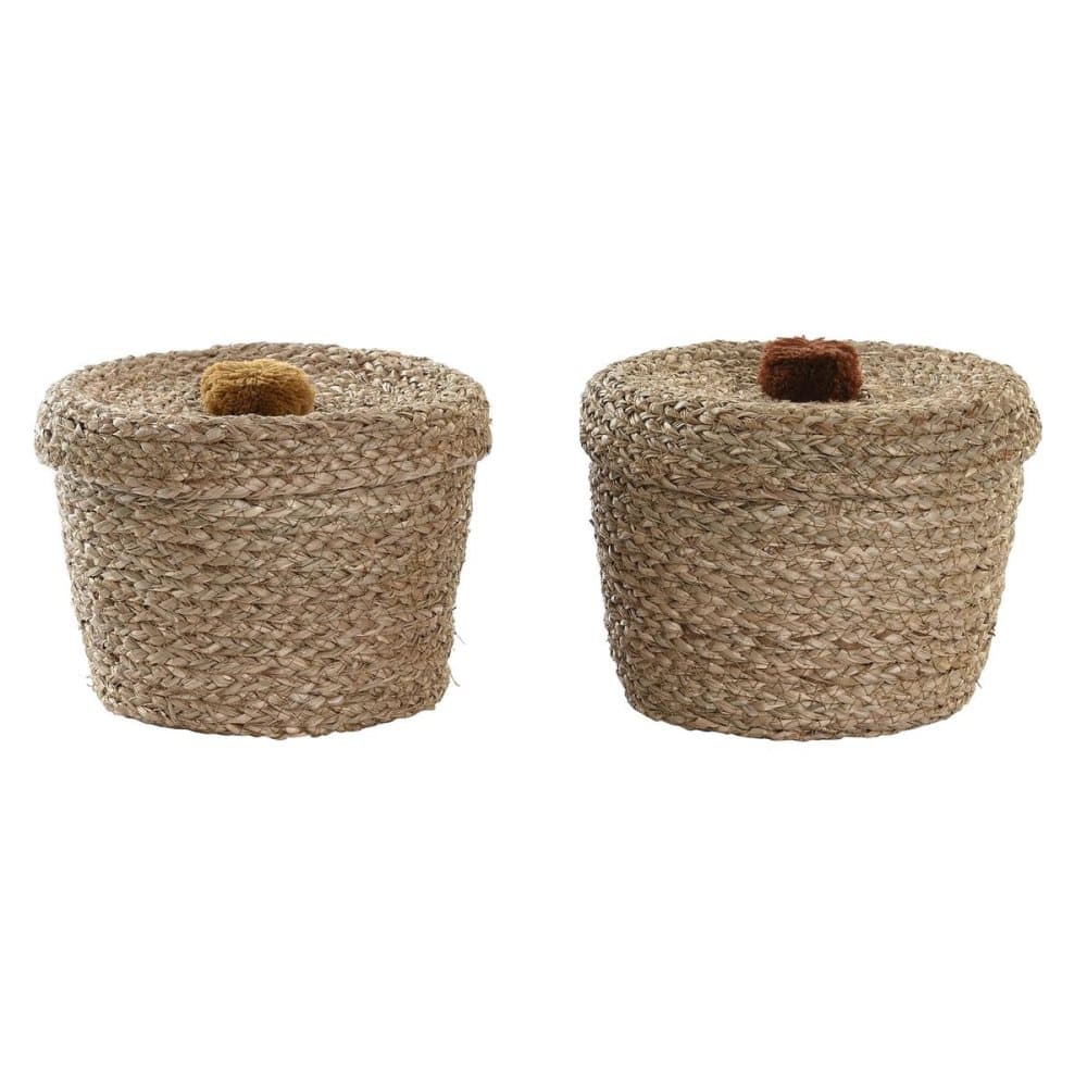 Dekorativ korg DKD Home Decor Med lock Tofs Sjögräs (22 x 22 x 20 cm) (2 antal)