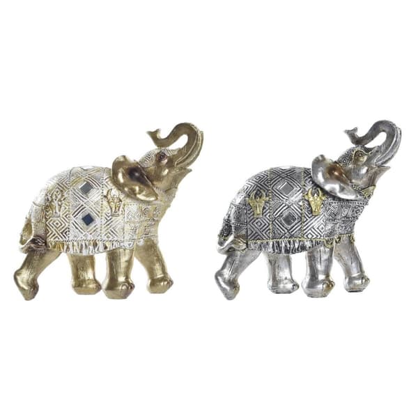 Prydnadsfigur DKD Home Decor Elefant Silvrig Gyllene Harts (22,5 x 10,7 x 21,5 cm) (2 antal)