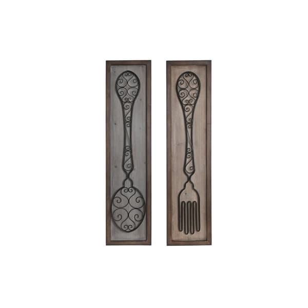 Prydnadsfigur DKD Home Decor Antikbehandlad Metall Trä Bestick (24 x 5 x 99 cm) (2 antal)
