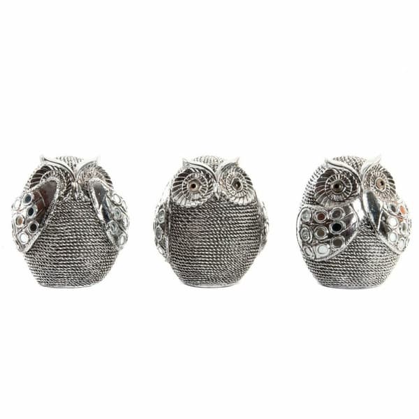 Koristehahmo DKD Home Decor Monivärinen Hopeinen Pöllö Kromattu 12 x 11 x 14 cm (3 osaa)