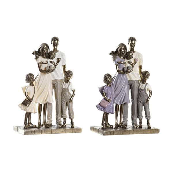 Koristehahmo DKD Home Decor 17,5 x 8,5 x 26 cm Kullattu Perhe (2 osaa)