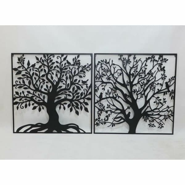 Seinäkoriste DKD Home Decor Puut Metalli (98 x 1 x 98 cm) (2 osaa)