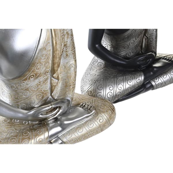 Koristehahmo DKD Home Decor Hopeinen Musta Kullattu Buddha Hartsi Itämainen (26 x 15 x 40 cm) (2 osaa)