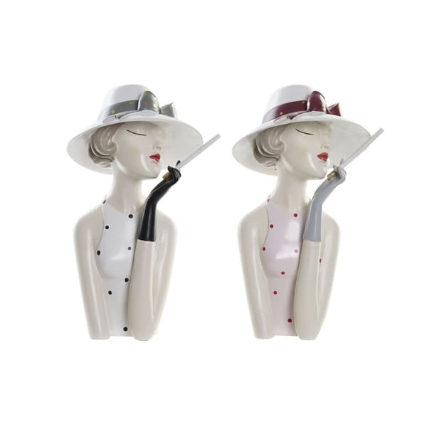 Dekorativ figur DKD Home Decor 18,5 x 15 x 31 cm Dame Pink Hvid (2 enheder)