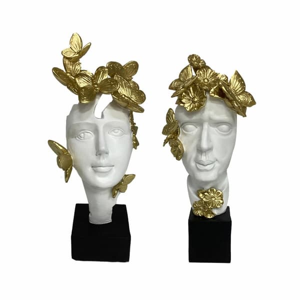 Dekorativ figur DKD Home Decor Hvid Gylden Ansigt 14 x 11 x 32 cm (2 enheder)