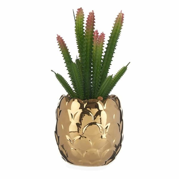 Dekorativ plante Ibergarden HY2-44 Keramik Plastik Kaktus 10 x 20 x 10 cm Grøn Gylden (6 enheder)