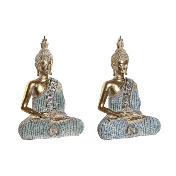 Prydnadsfigur DKD Home Decor 23 x 13 x 34 cm Blå Buddha Turkos Orientalisk Avskalad (2 antal)