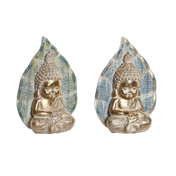 Prydnadsfigur DKD Home Decor 12,4 x 5,6 x 17,7 cm Blå Buddha Turkos Orientalisk Avskalad (2 antal)