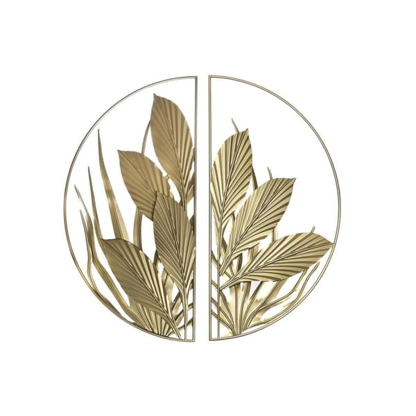 Vægdekoration DKD Home Decor Gylden Tropisk Blad af en plante 80 x 2 x 80 cm