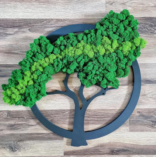 Mossbild mossa naturlig väggdekoration vardagsrum badrum väggmålning 40 x 40 cm livets träd
