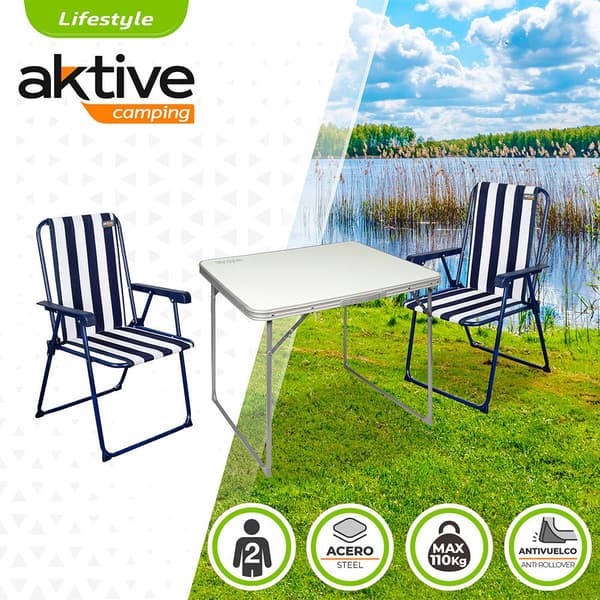 Aktive Uppsättning Mesa Con 2 Sillas Plegables Vit