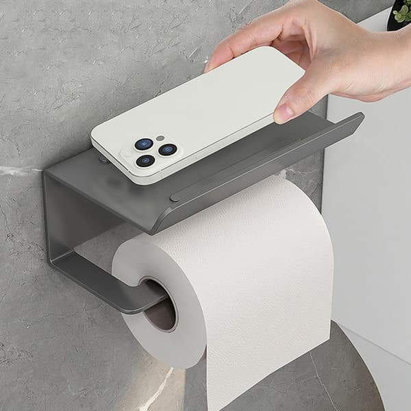Toalettpapirholder med mobilhylle - Grå