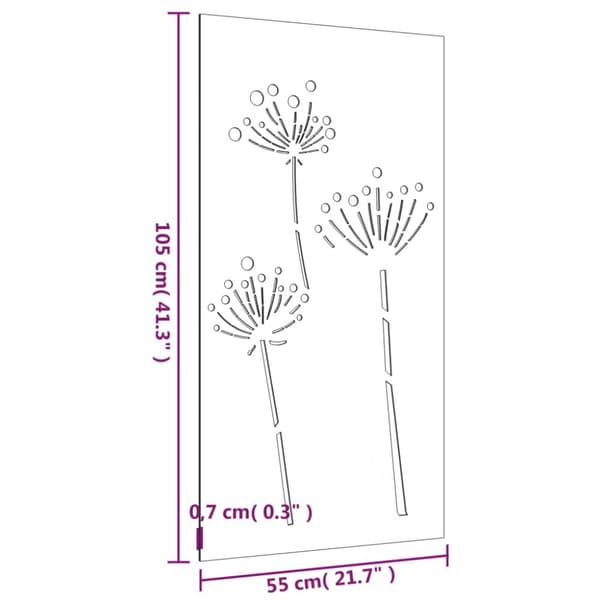 Puutarhaseinäkoriste 105x55 cm corten teräs kukkakuvio