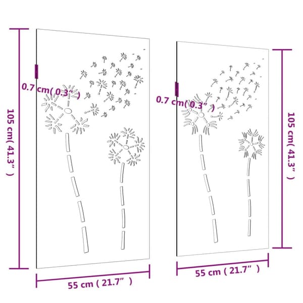 Väggdekorationer 2 delar 105x55cm rosttrögt stål blomdesign