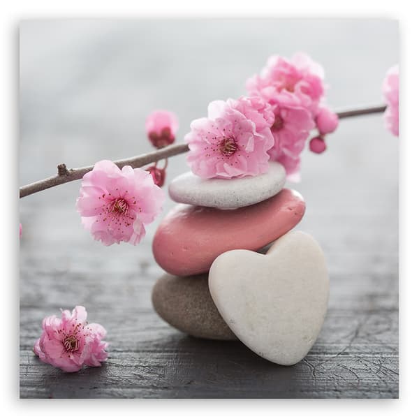 Billede på lærred, Zen Cherry Blossom Heart Stone - 50x50