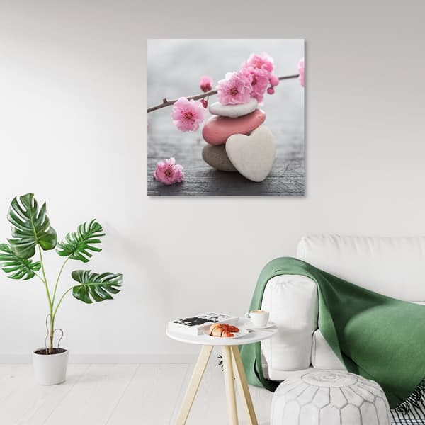 Billede på lærred, Zen Cherry Blossom Heart Stone - 50x50