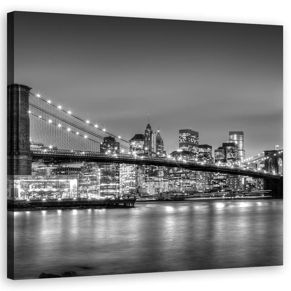 Billede på lærred, Brooklyn Bridge om natten Bambus - 40x40