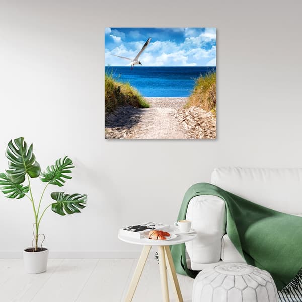 Billede på lærred, Vej til stranden og måge - 60x60