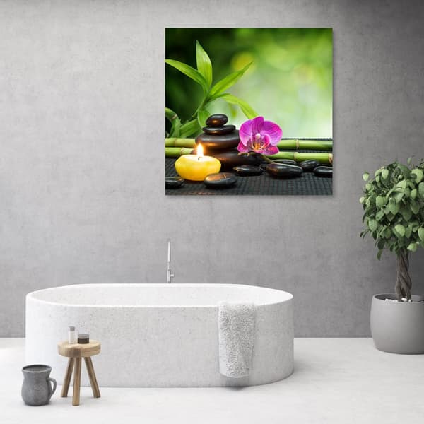 Billede på lærred, Zen-komposition med stearinlys og blomster - 40x40