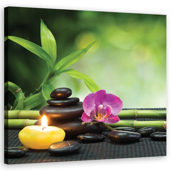 Billede på lærred, Zen-komposition med stearinlys og blomster - 40x40