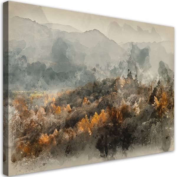 Kuva kankaalle, Syksyinen metsä sumussa - 60x40
