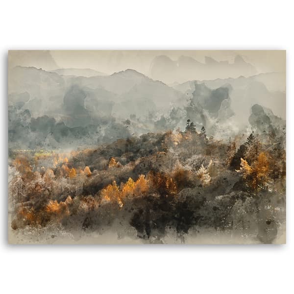 Kuva kankaalle, Syksyinen metsä sumussa - 120x80
