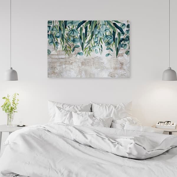 Billede på lærred, Grønne blade på betonbaggrund - 60x40