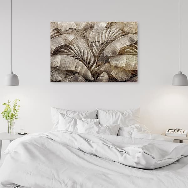 Billede på lærred, Jungle palmeblade på imiteret beton - 60x40