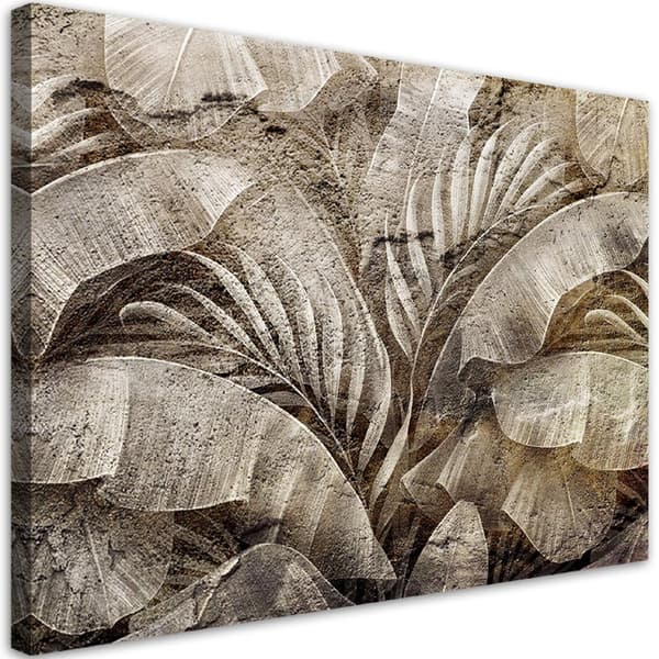 Billede på lærred, Jungle palmeblade på imiteret beton - 60x40
