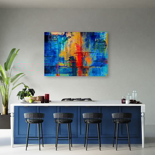 Kuva kankaalle, Sininen abstraktio, käsinmaalattu - 90x60