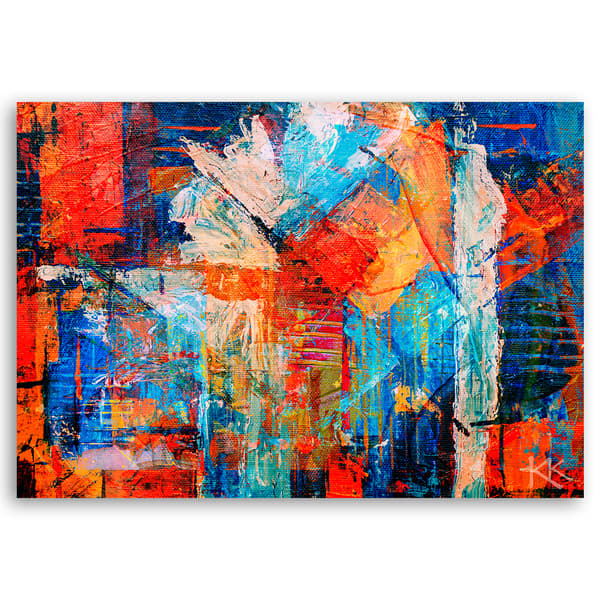 Billede på lærred, orange abstraktion, håndmalet - 60x40
