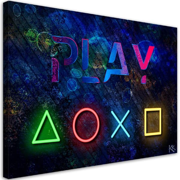 Billede på lærred, Controller-knapper og indskriften play - 60x40