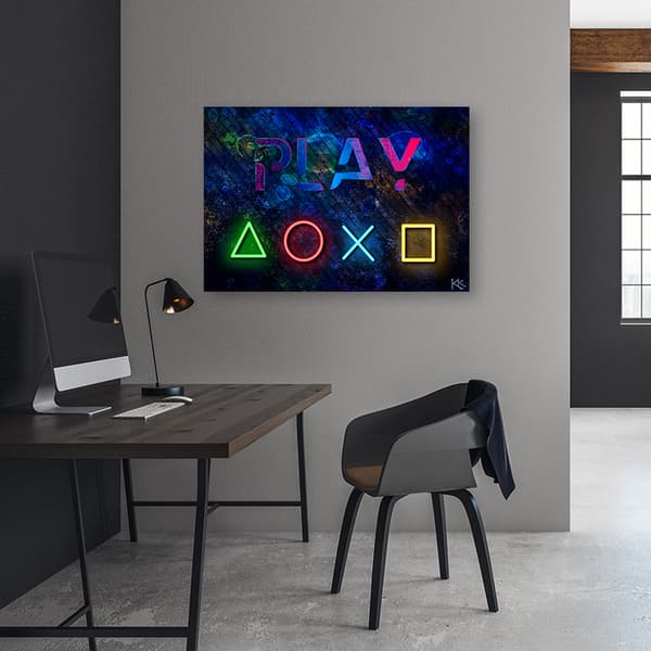 Billede på lærred, controller-knapper og indskriften play - 90x60