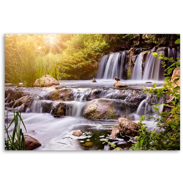 Bild på duk, Vattenfall vid solnedgången natur - 120x80