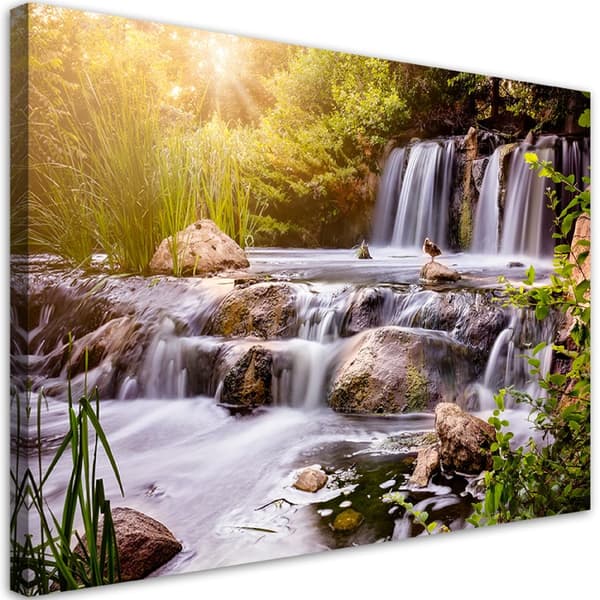 Bild på duk, Vattenfall vid solnedgången natur - 120x80