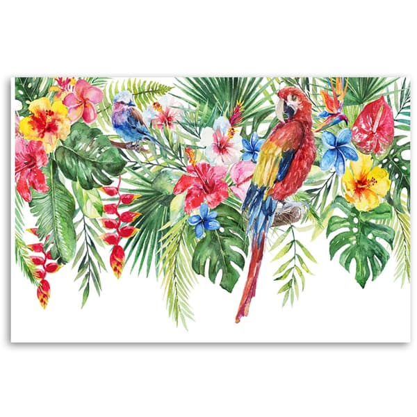 Billede på lærred, Blade blomster papegøje tropisk - 60x40