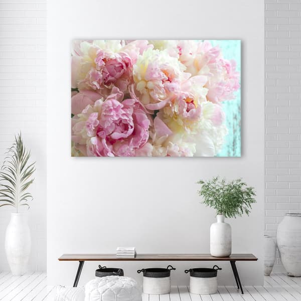 Billede på lærred, lyserøde pæonblomster - 100x70