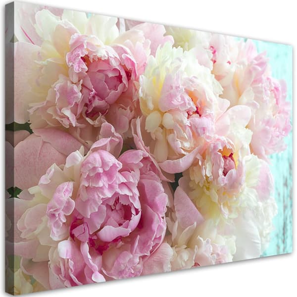 Billede på lærred, lyserøde pæonblomster - 100x70