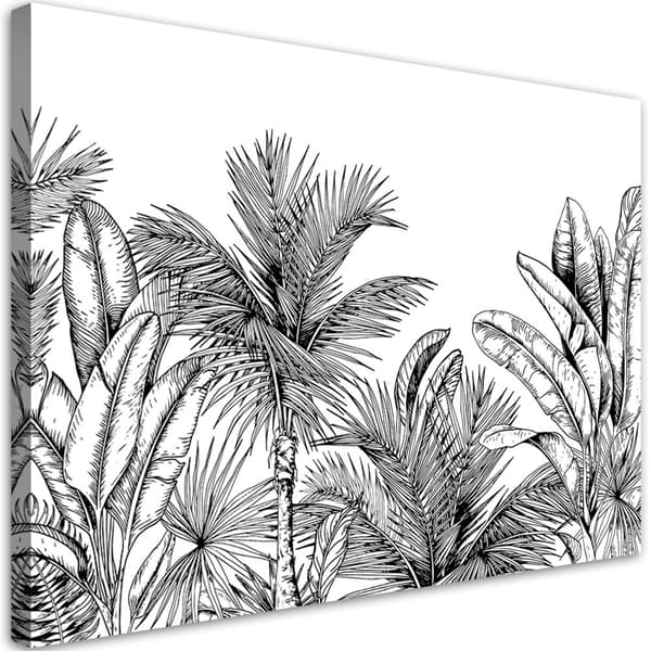 Billede, sorte og hvide blade - 100x70