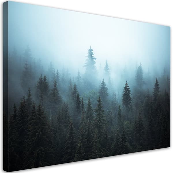 Billede på lærred, Skov i tågen - 100x70