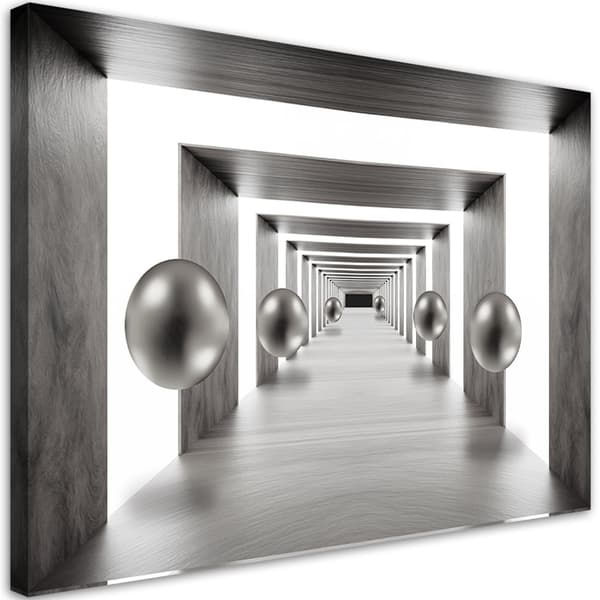 Bild på duk, Tunnel av silverkulor 3D - 60x40