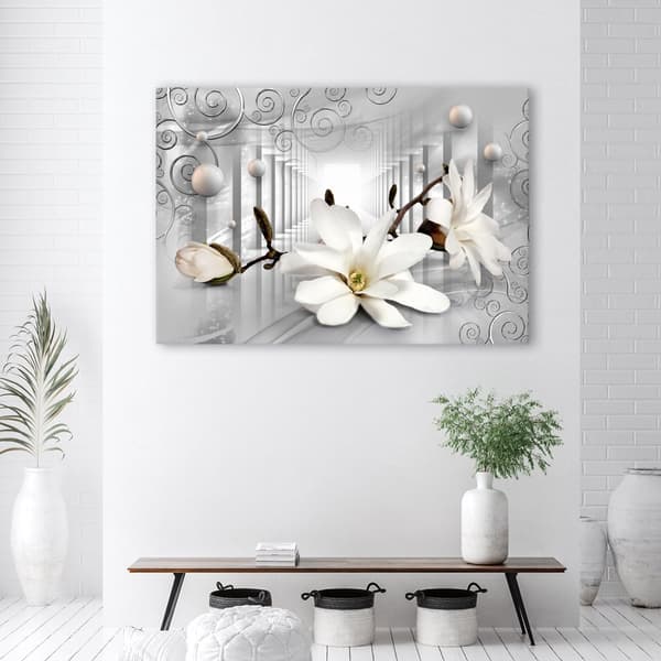 Bild på duk, Blommor i tunneln och silverkulor 3D - 100x70