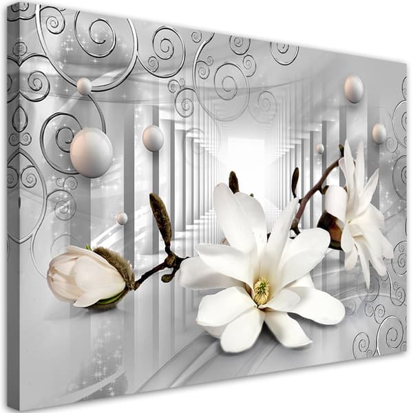 Bild på duk, Blommor i tunneln och silverkulor 3D - 100x70